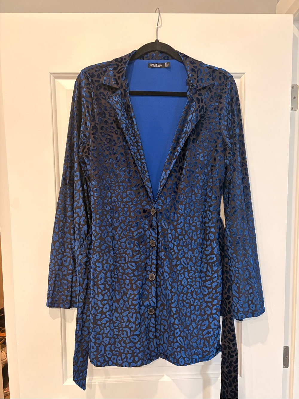 Nasty Gal Blue and Black Leopard Print Button-Up Jacket